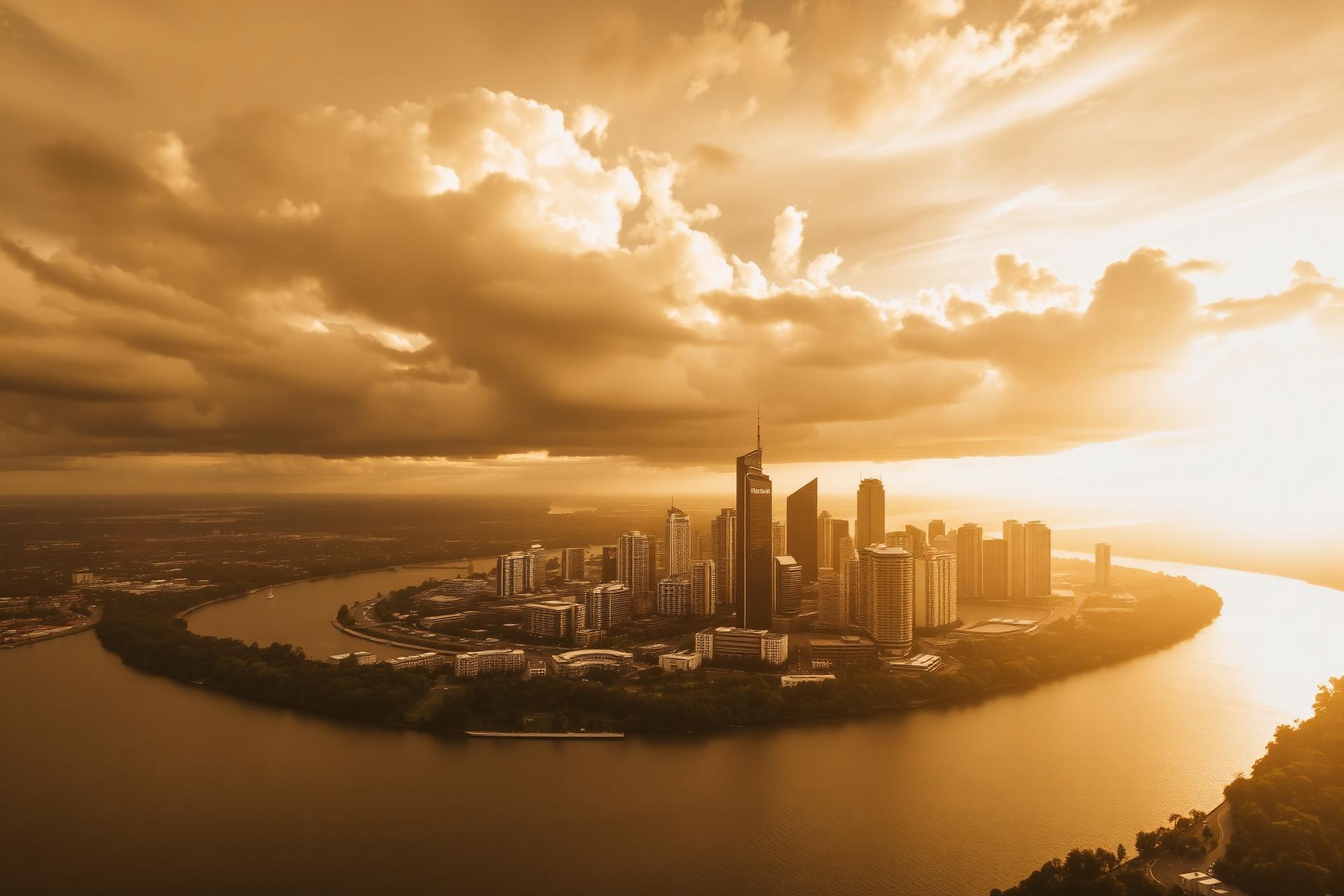 Mountains and city at golden hour